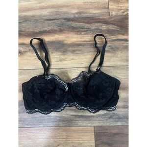 Victoria's Secret black lace balconette push-up bra Dream Angels 32DD gothgirl